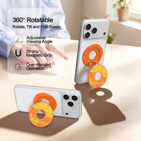 OX-3 Double-Sided Magnetic Holder · Amber orange · 360° rotation
