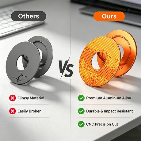 OX-3 Double-Sided Magnetic Holder · Amber orange · material comparison